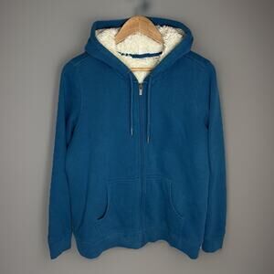 LL Bean Hoodie Womens M Teal Blue Full Zip Fleece Lined Sweatshirt Shacket Cozy